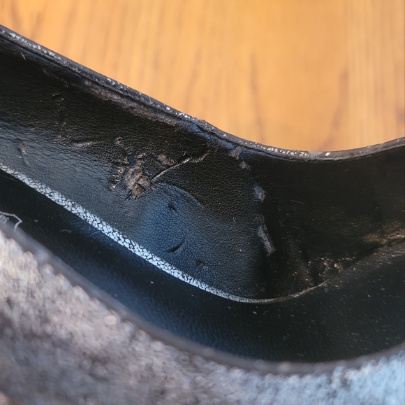 Aldo Black Cracked Genuine Leather Pointed Toe Blue Heels Shoes Stilletos - Picture 8 of 16